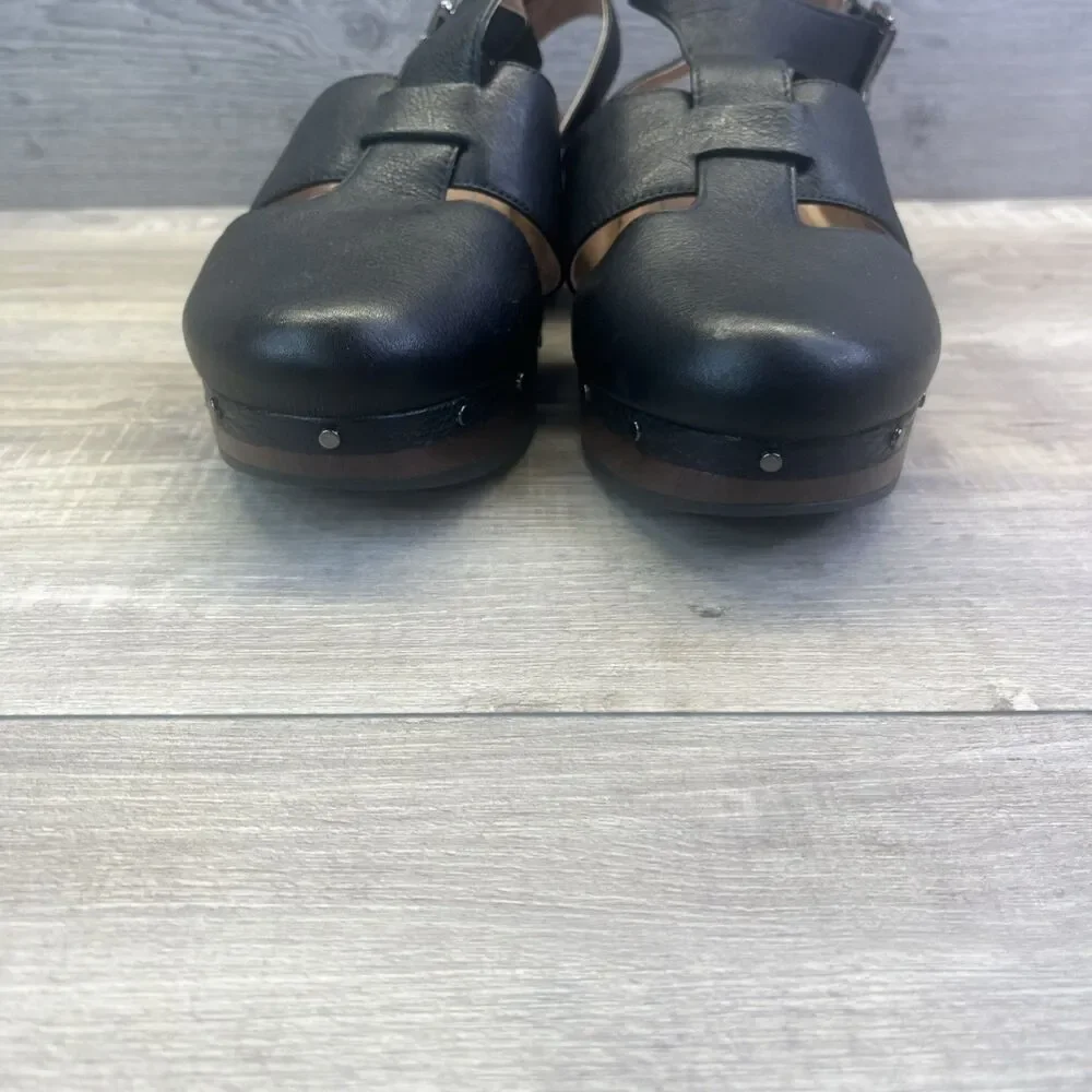 Vionic Black Leather Slingback Clogs with Buckle and Stud Trim - Picture 5 of 10
